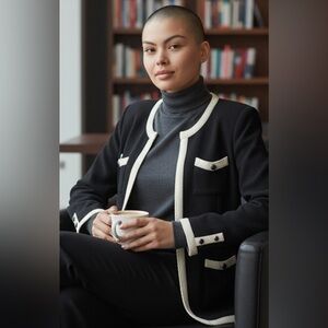 MISOOK Open Cardigan Sweater Black White Career Pockets Career Small